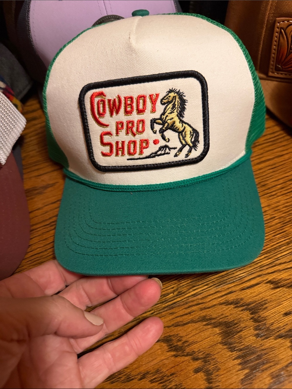 Cowboy Pro Shop Kids Green and Cream Trucker Hat